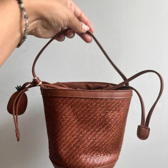 Etienne Aigner Tan Woven Mini Bag with Pineapple Charm - Picture 2 of 11